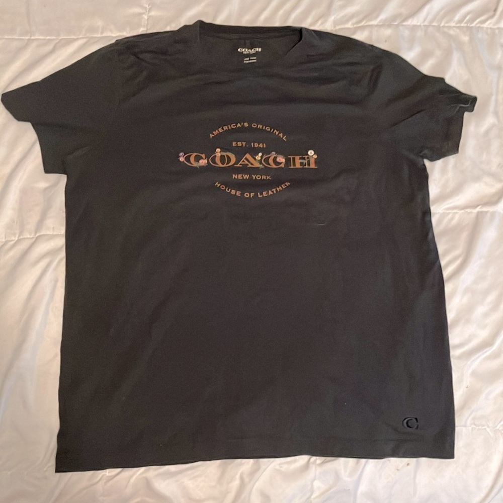 Coach New York black designer t-shirt logo floral size large EUC